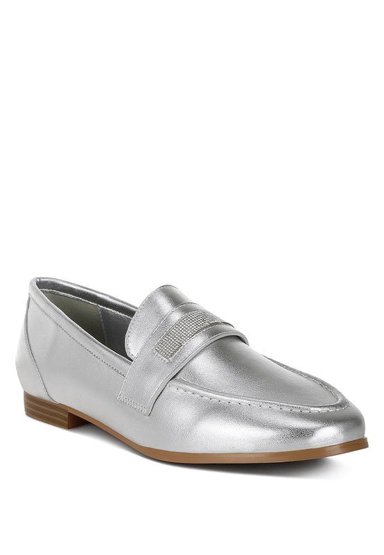 Eden Ode Rhinestone Strap Metallic Loafers - Loving It Shop