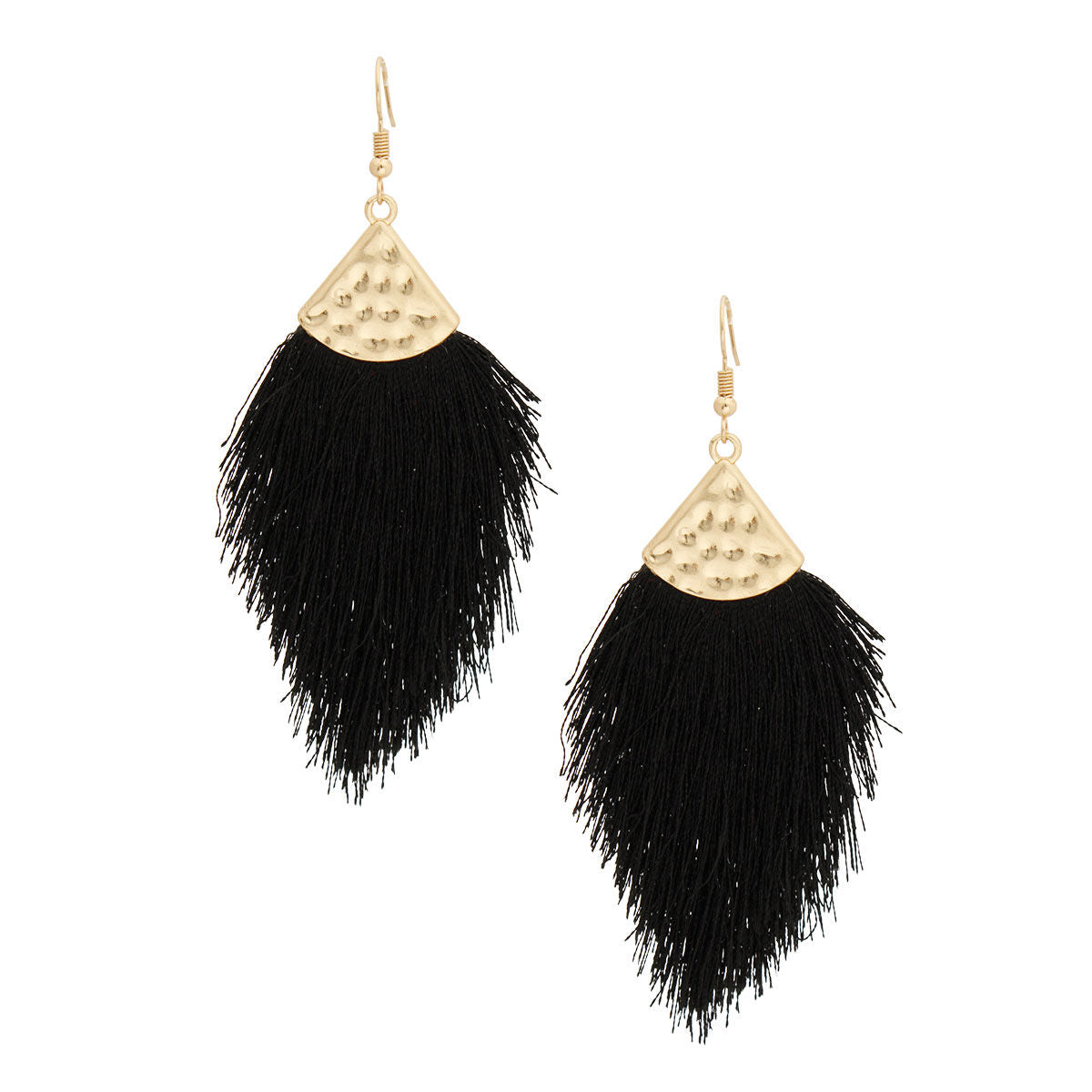Tassel Fish Hook Earrings Black Silk Stylish Statement Jewelry