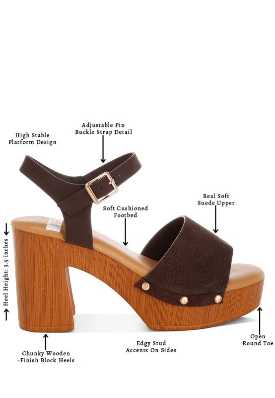 Daniela Genuine Suede Leather High Block Sandals
