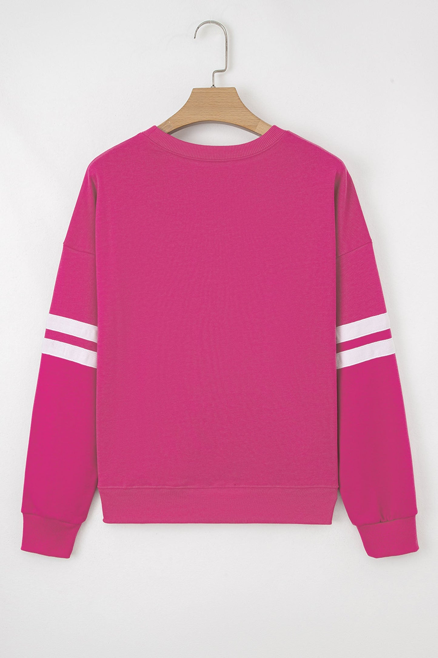 Rose Red Hello Valentine Varsity Striped Sleeve Baggy Sweatshirt