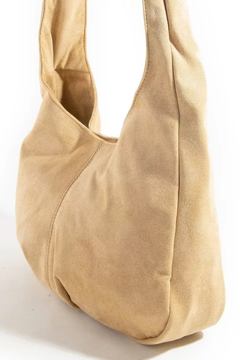 Faux Suede Studded Trim Hobo Bag