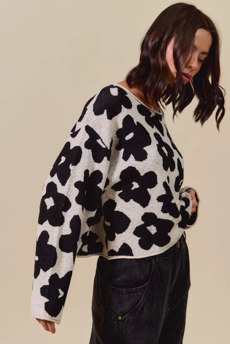 Loose Fit Flower Lightweight Sweater Top