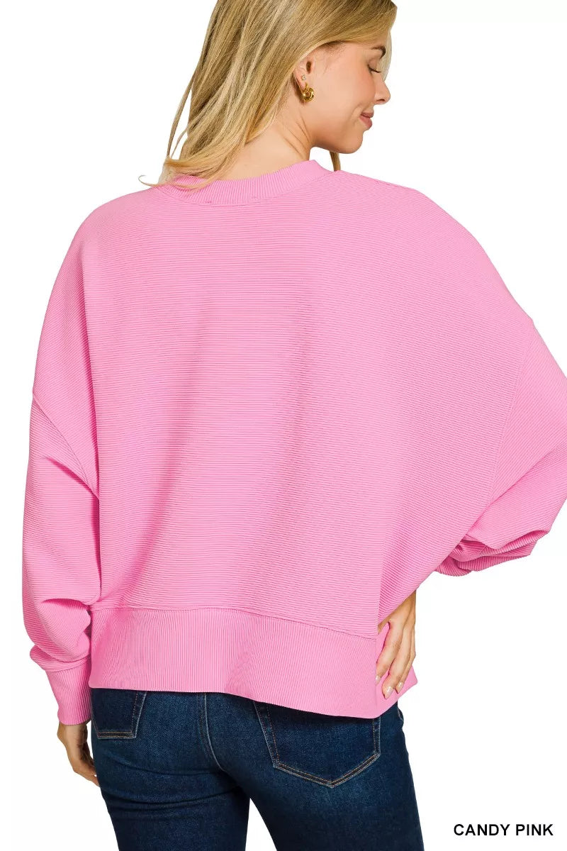 Ribbed Round Neck Pullover and Shorts Set