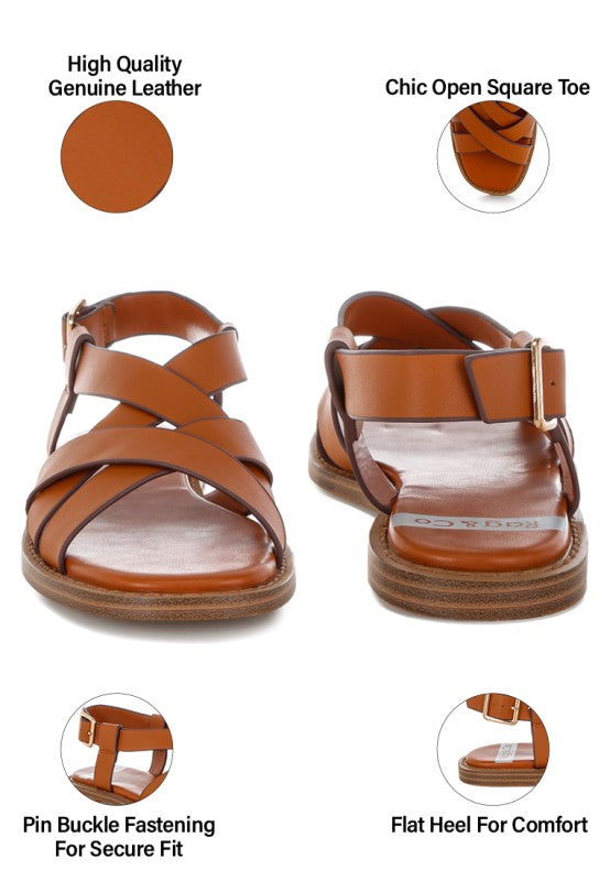 Kapaka Real Leather Flat Gladiator Sandals