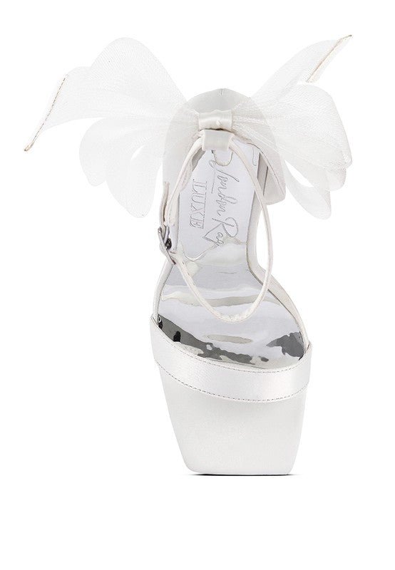 Kiri Satin Clear High Heeled Bow Sandals - Loving It Shop