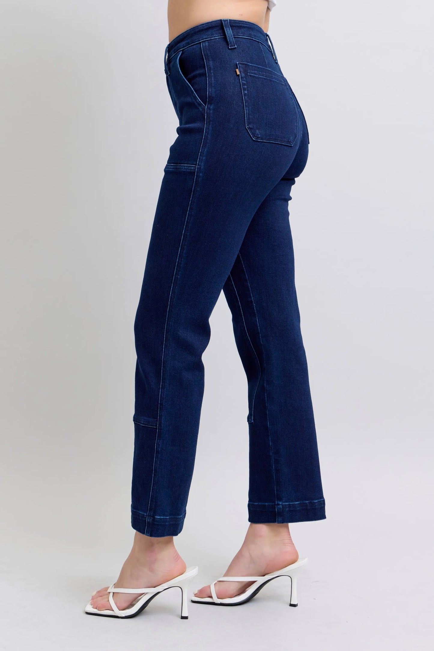 Full Size Hw Work Wear Knee Patch Straight Jeans Plus Size