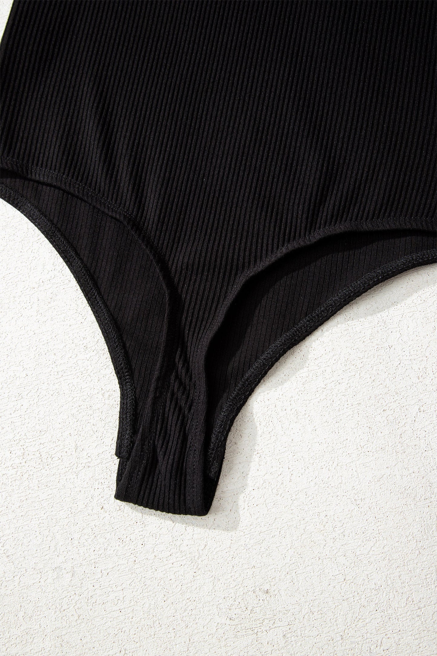 Black Ribbed Long Sleeve Crew Neck Solid Color Bodysuit