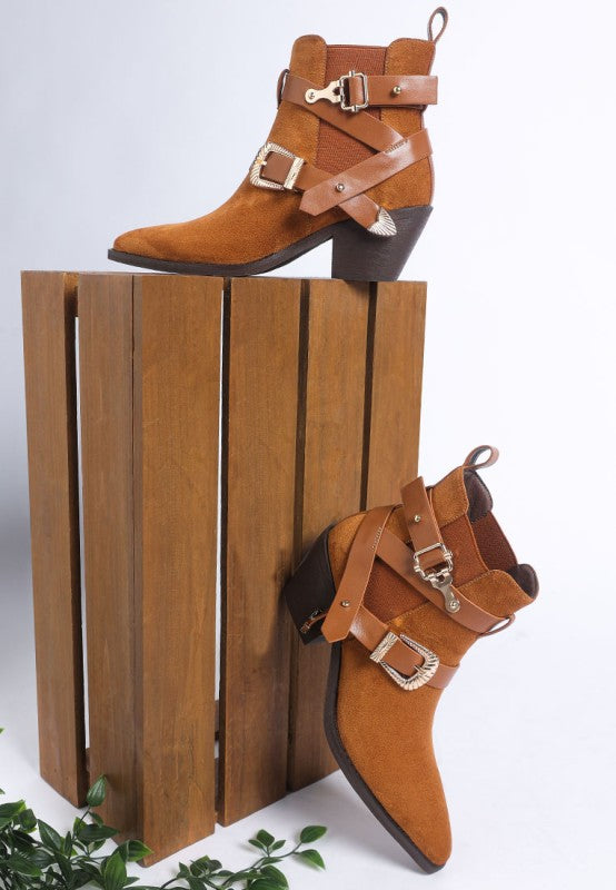 Raveta Microfiber Buckle Strap Western Boots