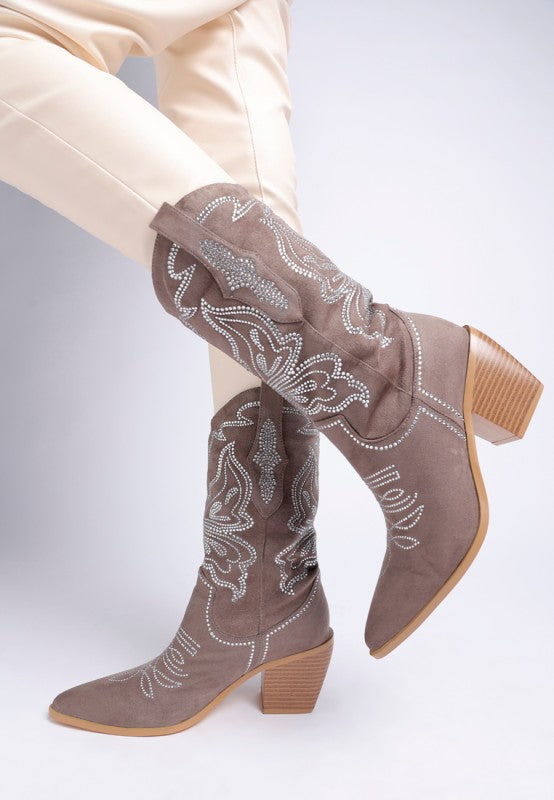 Latafa Rhinestones Embellished Cowboy Boots