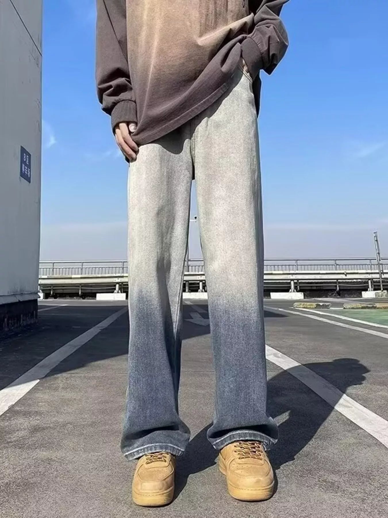 Men's Full Size Vintage Wash Wide Leg Jeans Plus Size