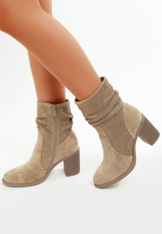 Chinar Rhinestone Studded Slouchy Ankle Boots