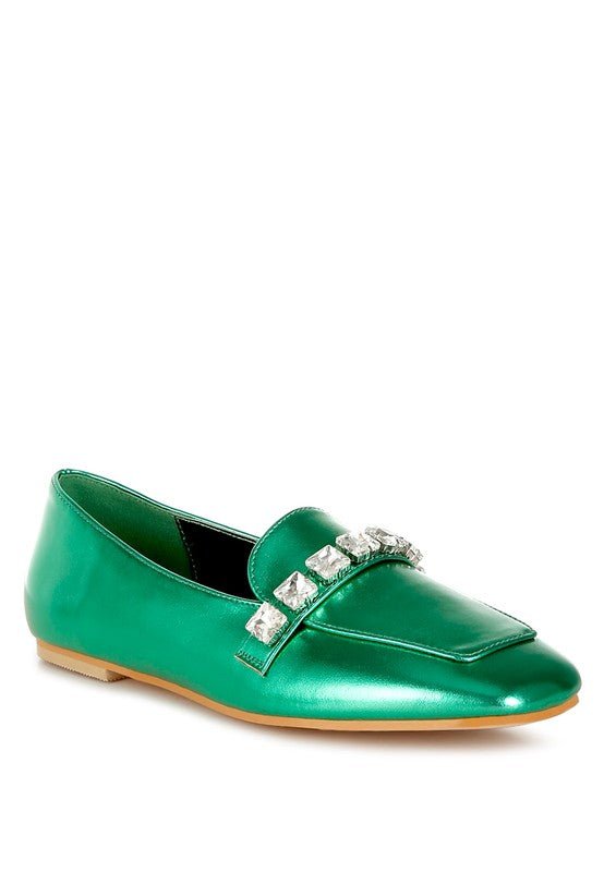 Celosia Metallic Diamante Strap Loafers - Loving It Shop