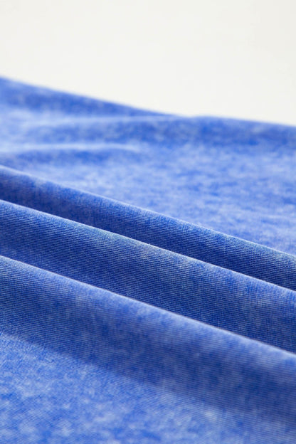 Sky Blue Mineral Wash Raw Seam Lace Sleeve Cotton Tee - Loving It Shop