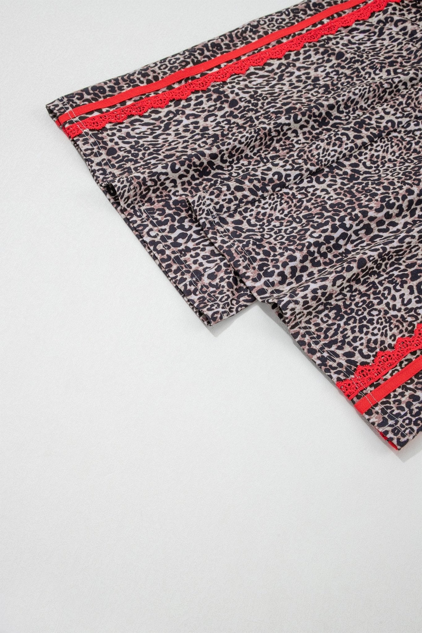 Brown Wild Leopard Print Contrast Lace Striped Detail Drawstring Pants - Loving It Shop