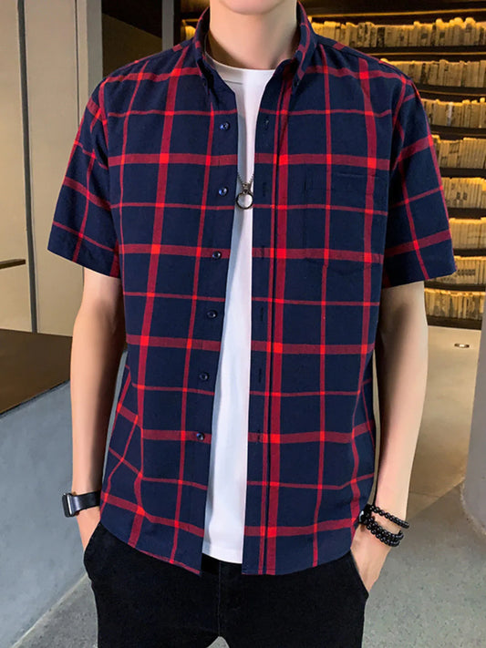 Men's Plus Size Casual Plaid Short Sleeve Shirt - Loving It Shop