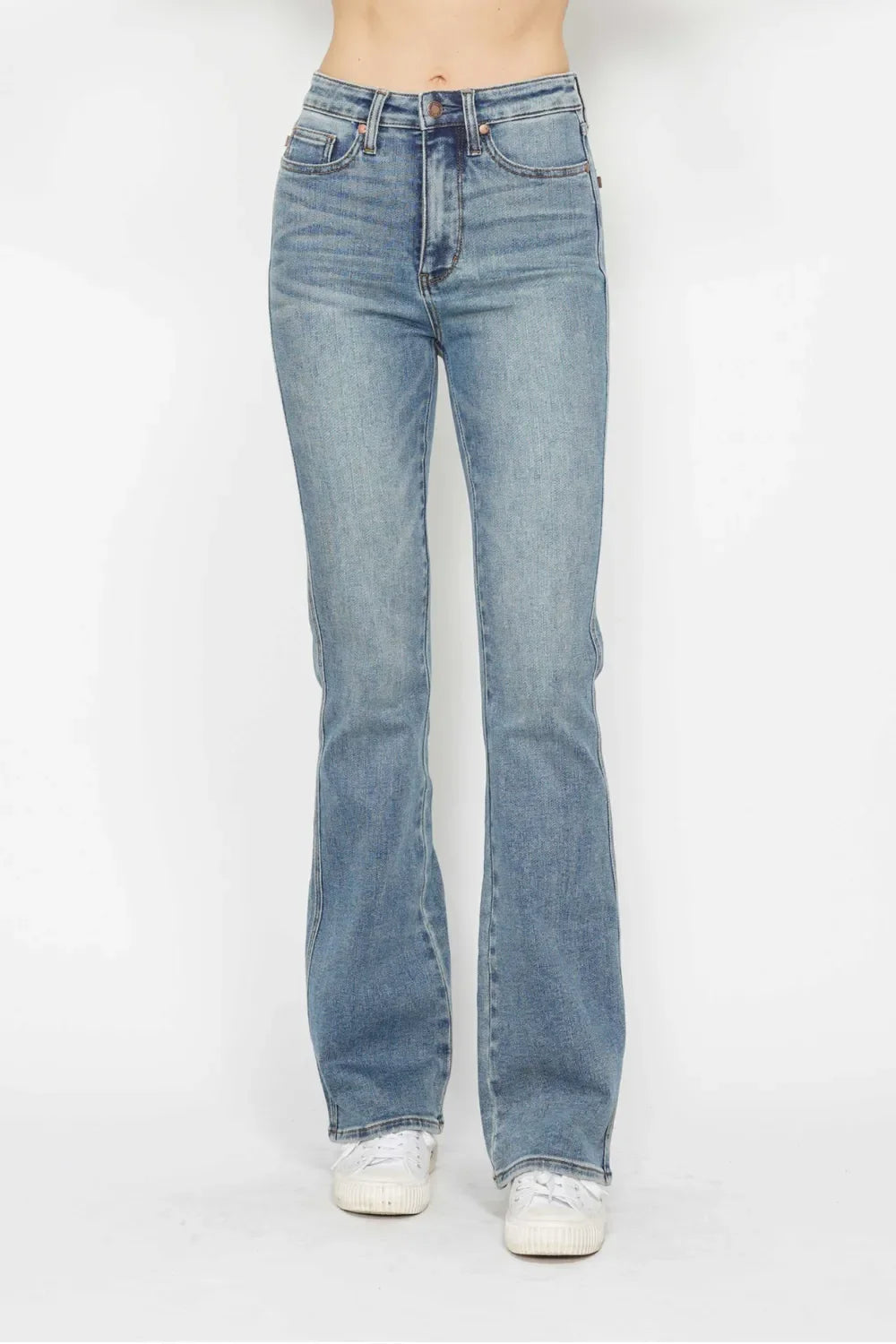 Full Size Tummy Control Back Embroidered Pocketed Bootcut Jeans Plus Size