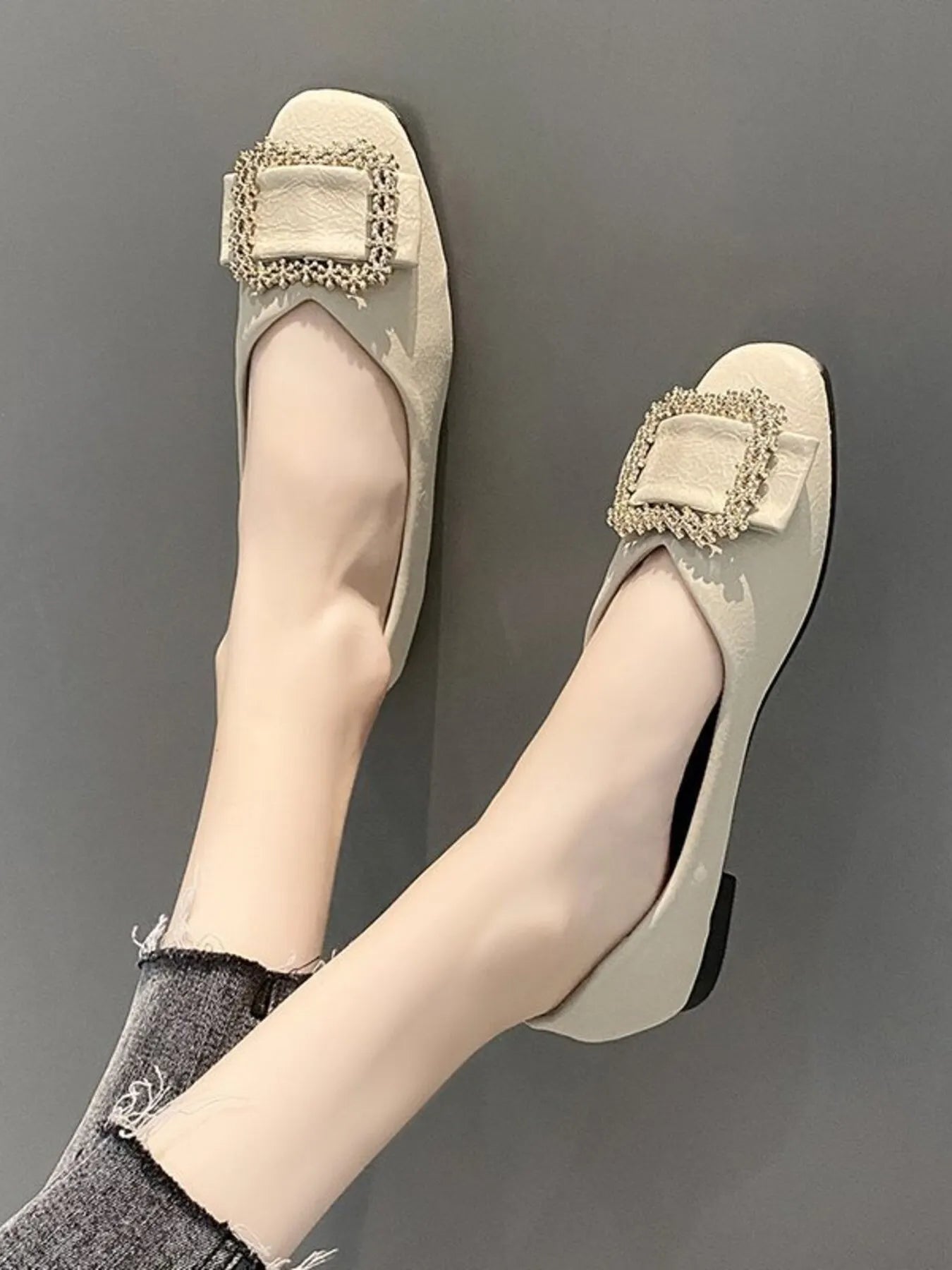 Square Toe Buckle Detail Loafers - Loving It Shop