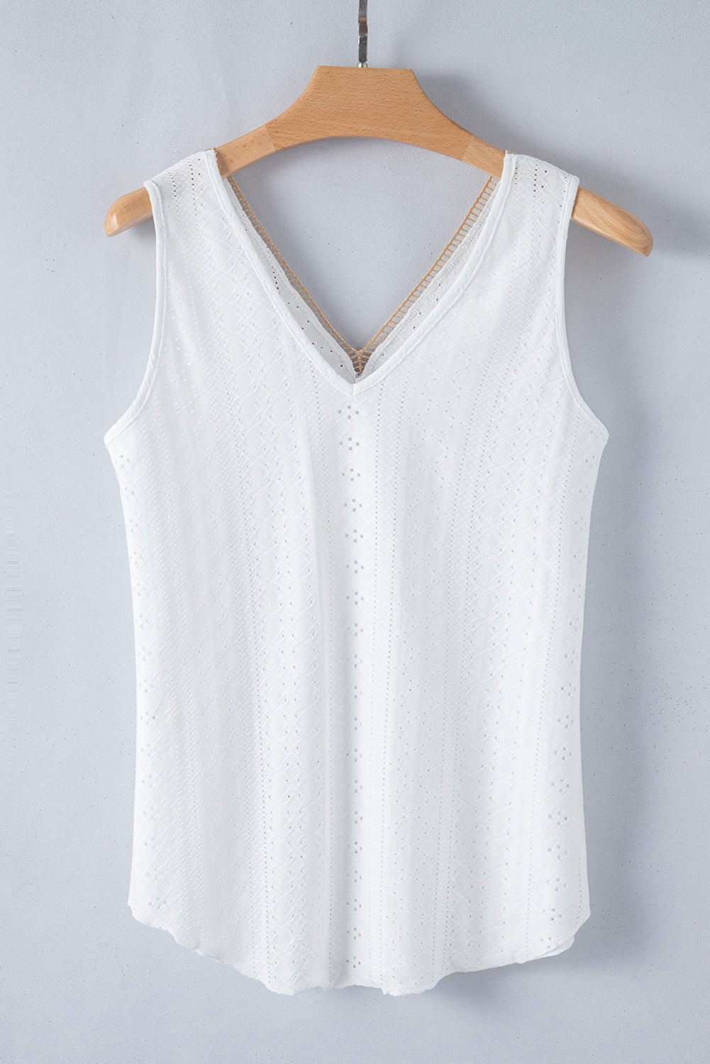 White Lace Crochet Splicing V Neck Loose Fit Tank Top - Loving It Shop