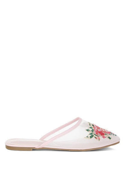 Shara Floral Embroidered Mesh Mules