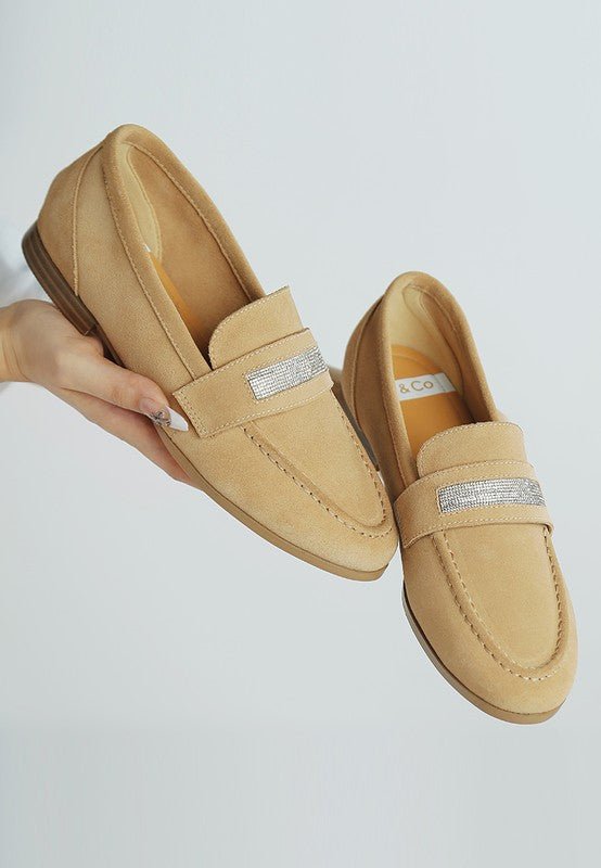New Ode Rhinestone Penny Strap Loafers Loafers - Loving It Shop