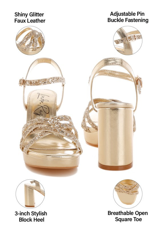 Sparks Fly Glitter Strappy Block Sandals