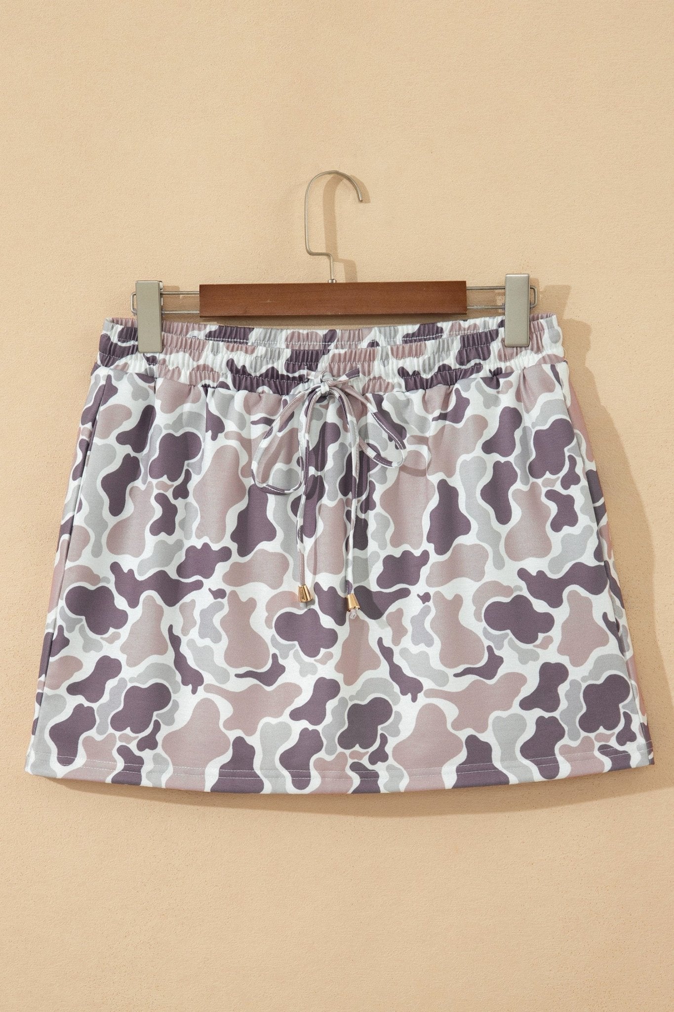 Khaki Abstract Camo Elastic Waist Drawstring Mini Skort - Loving It Shop