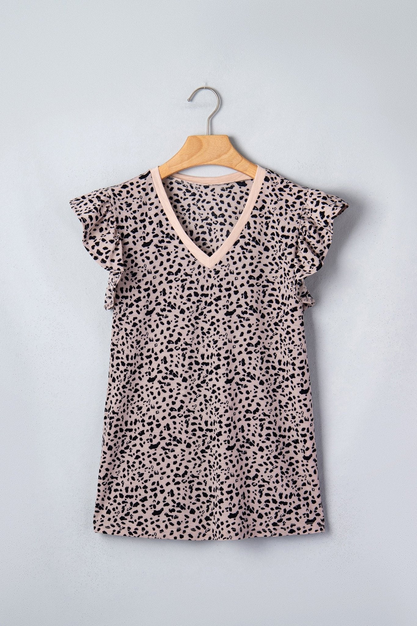 Black Cheetah Print V Neck Ruffle Trim Loose Tank Top - Loving It Shop