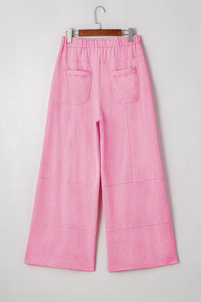 Bonbon Mineral Wash Exposed Seam Drawstring High Waist Wide Leg Cargo Pants