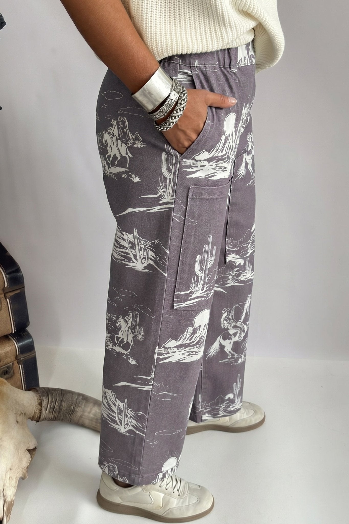 Gray Wild West Riding Vintage Printed Shift Jeans - Loving It Shop
