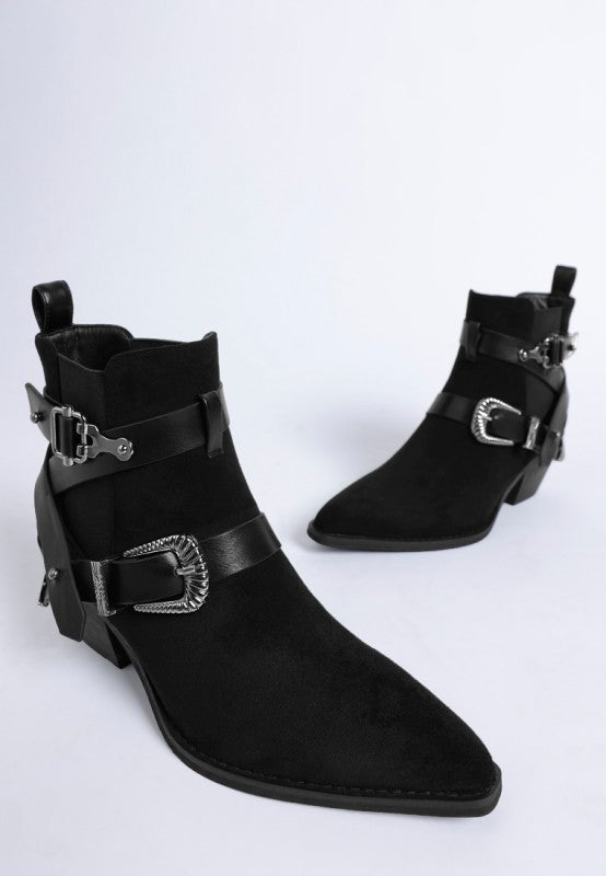 Raveta Microfiber Buckle Strap Western Boots