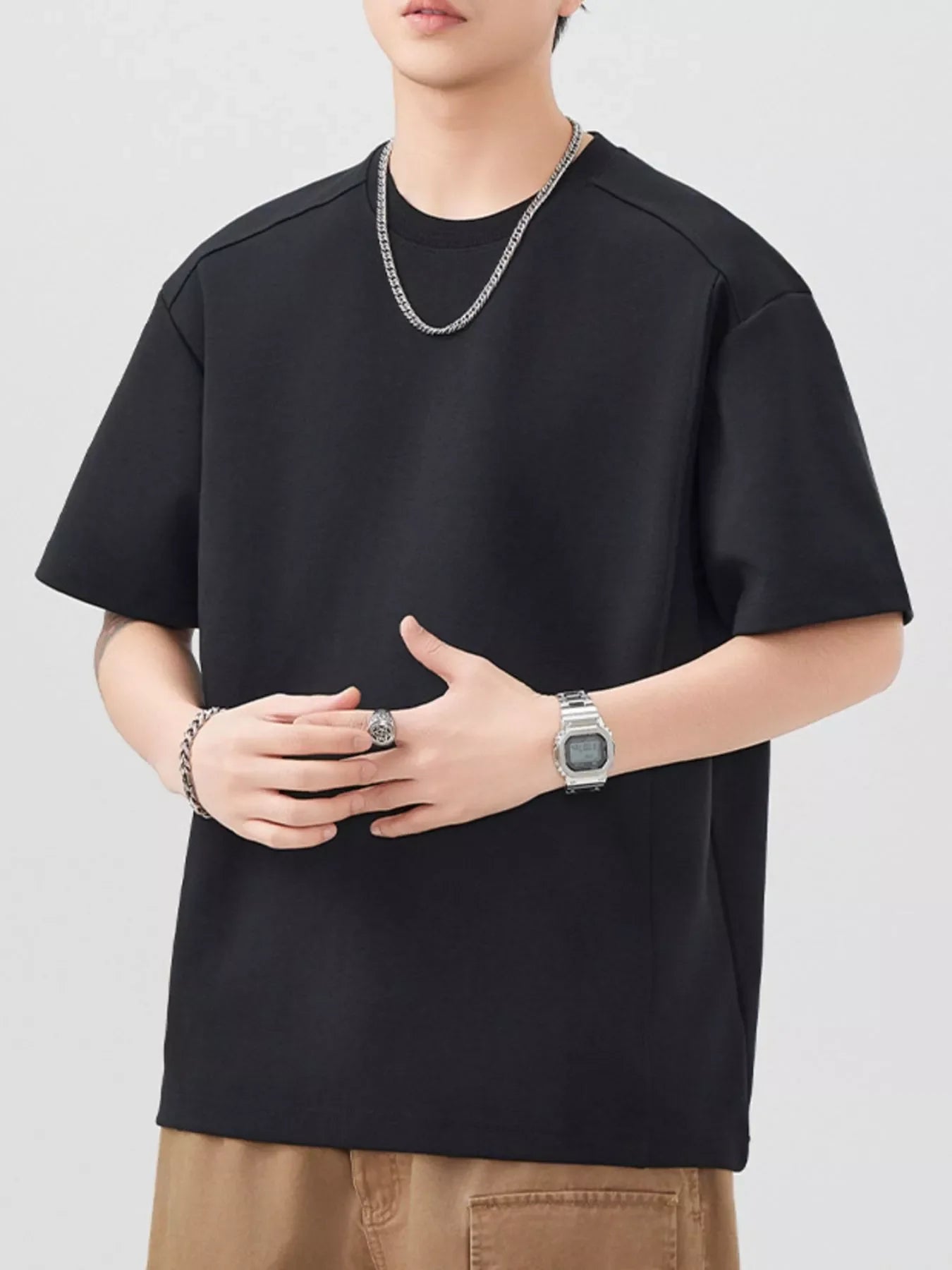 Men's Plus Size Oversized Solid Color Casual T-Shirt