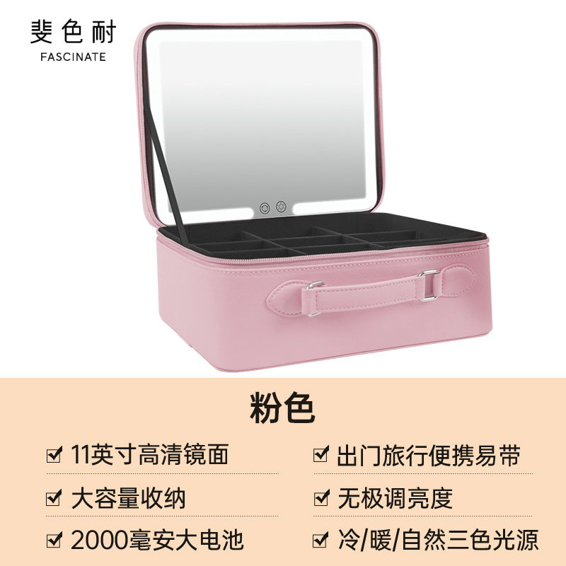 Portable LED Makeup Mirror with Storage for Girls