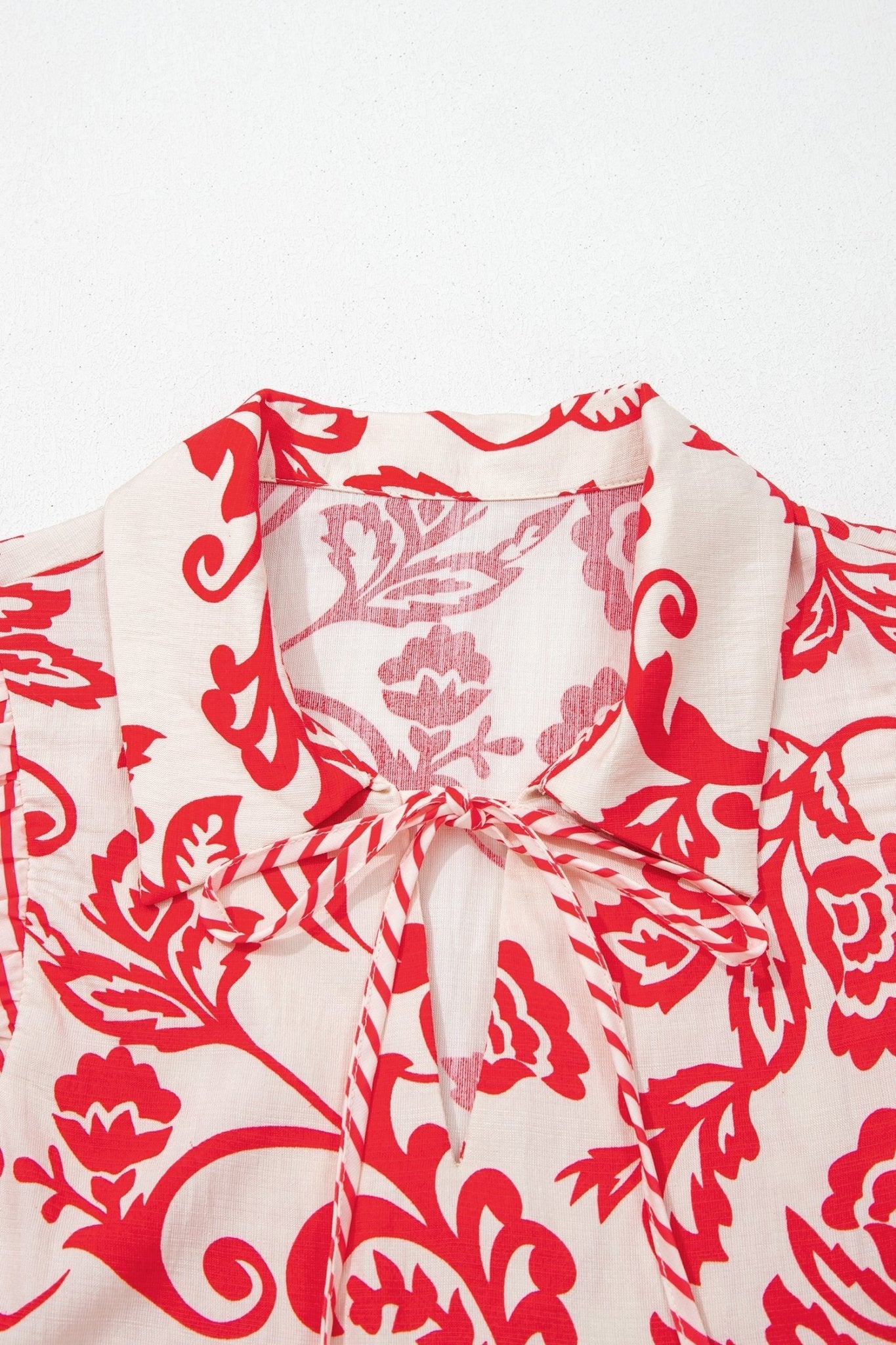 Red Collared V Neck Half Sleeve Loose Flower Mini Dress - Loving It Shop