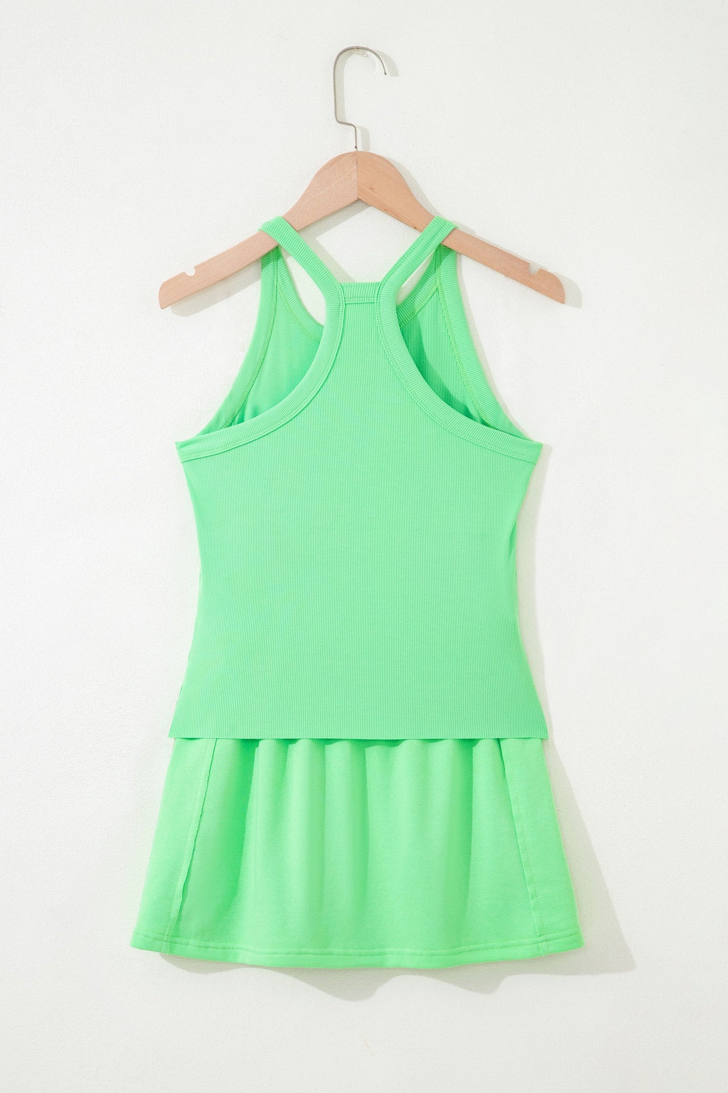 Green Slim Tank Top Elastic Waist Mini Skort 2pcs Outfit