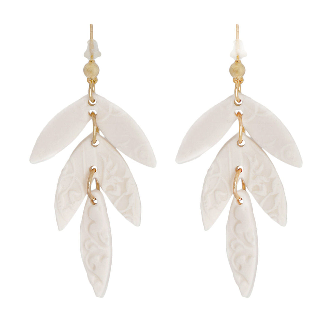 Bridal Earrings Pale Pink Clay Leaf Shape Stylish Statement Jewelry