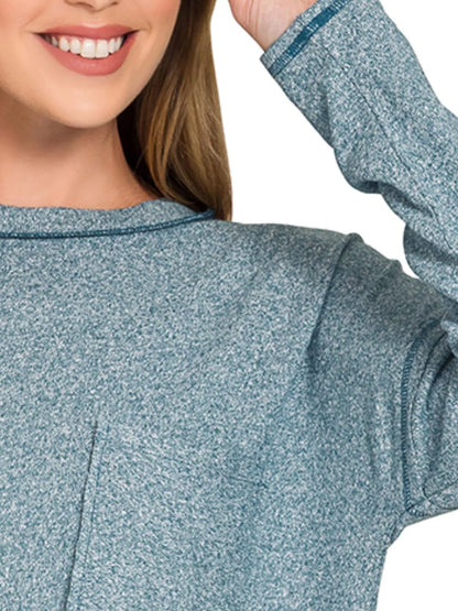Soft Melange Hacci Round-Neck Long Sleeve T-Shirt