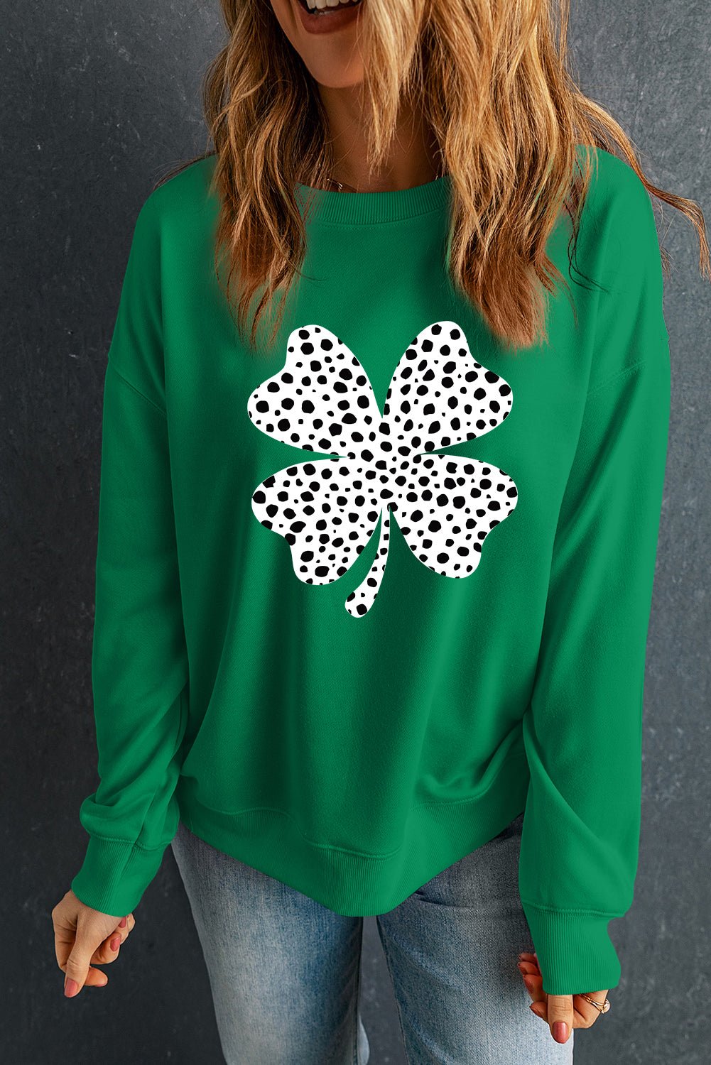 Dark Green St Patricks Day Spotty Clover Graphic Sweatshirt - Loving It Shop