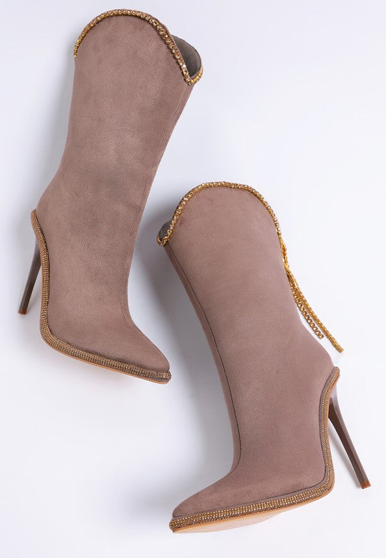Ashipa Diamante Chain Detail Calf Boots