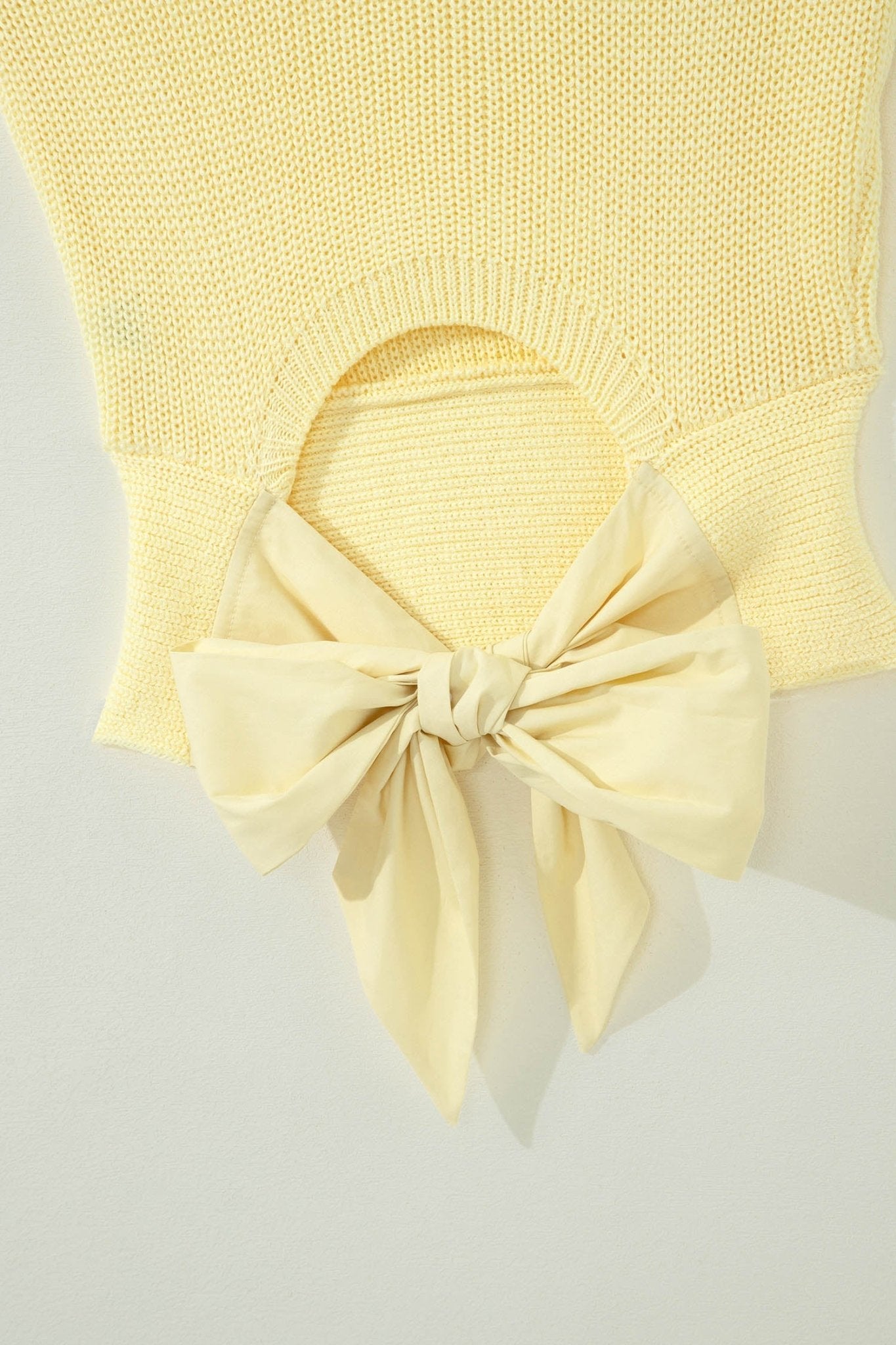 Yellow Cream Solid Color Cropped Knit Knot Back Cutout Sweater Tank - Loving It Shop