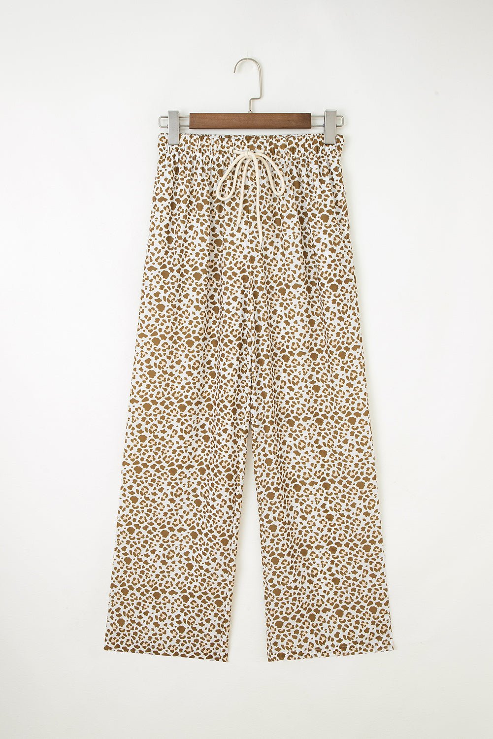 Khaki Leopard Drawstring Elastic Waistband Loose Pants - Loving It Shop