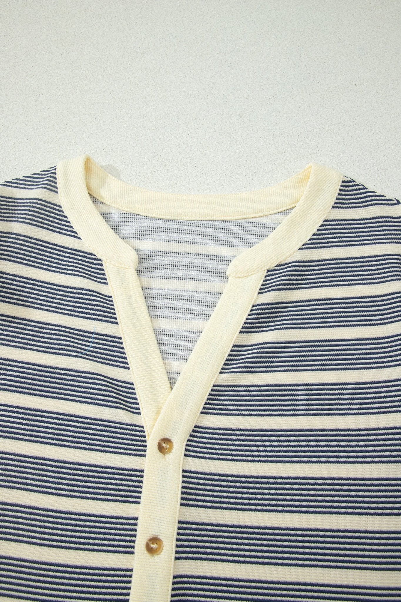 Blue Stripe Plus Size Contrast Trim Button V Neck Ruffle Sleeve Shift Dress - Loving It Shop