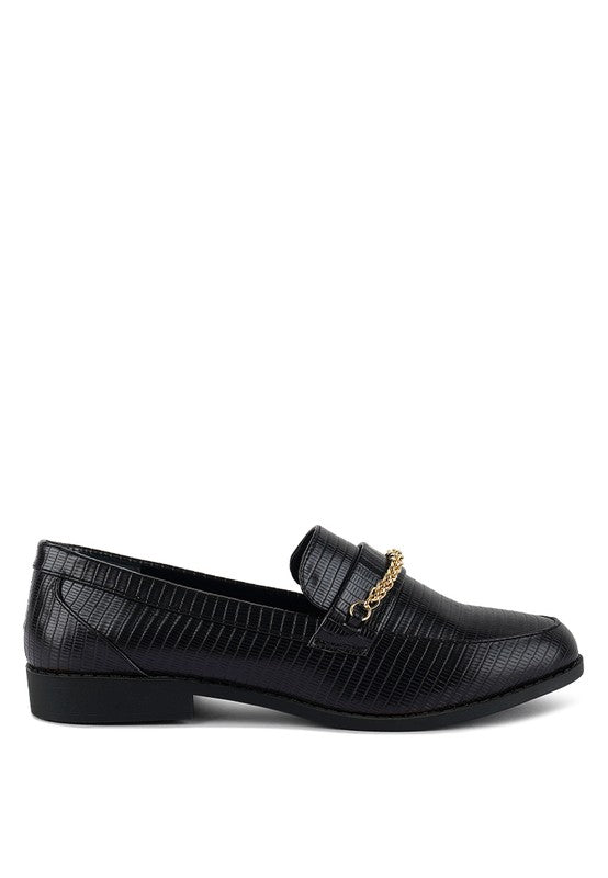 Vouse Low Block Loafers Adorned With Golden Chain - Loving It Shop