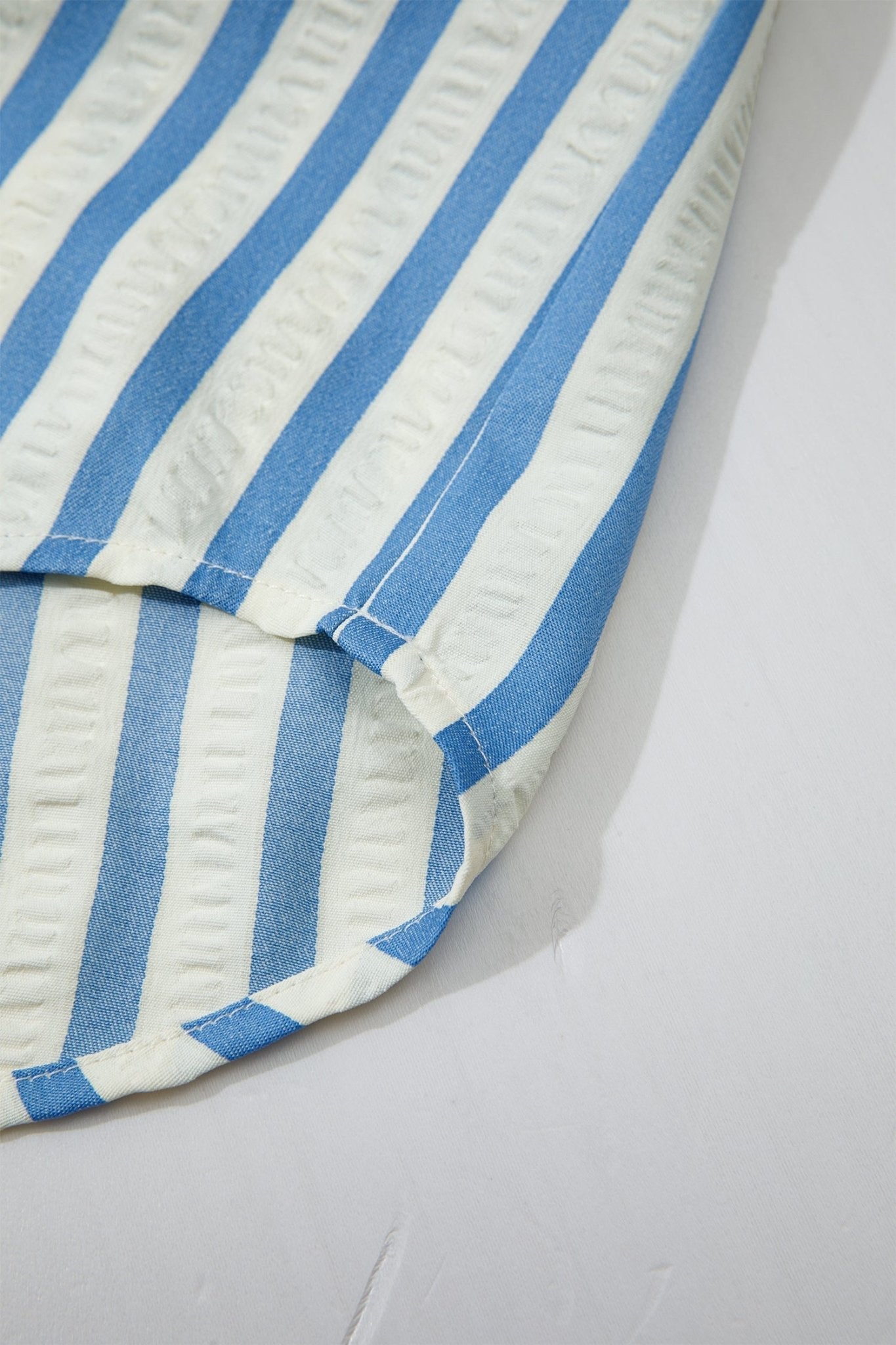 Sky Blue Stripe 3/4 Sleeve Collared Neck Blouse - Loving It Shop
