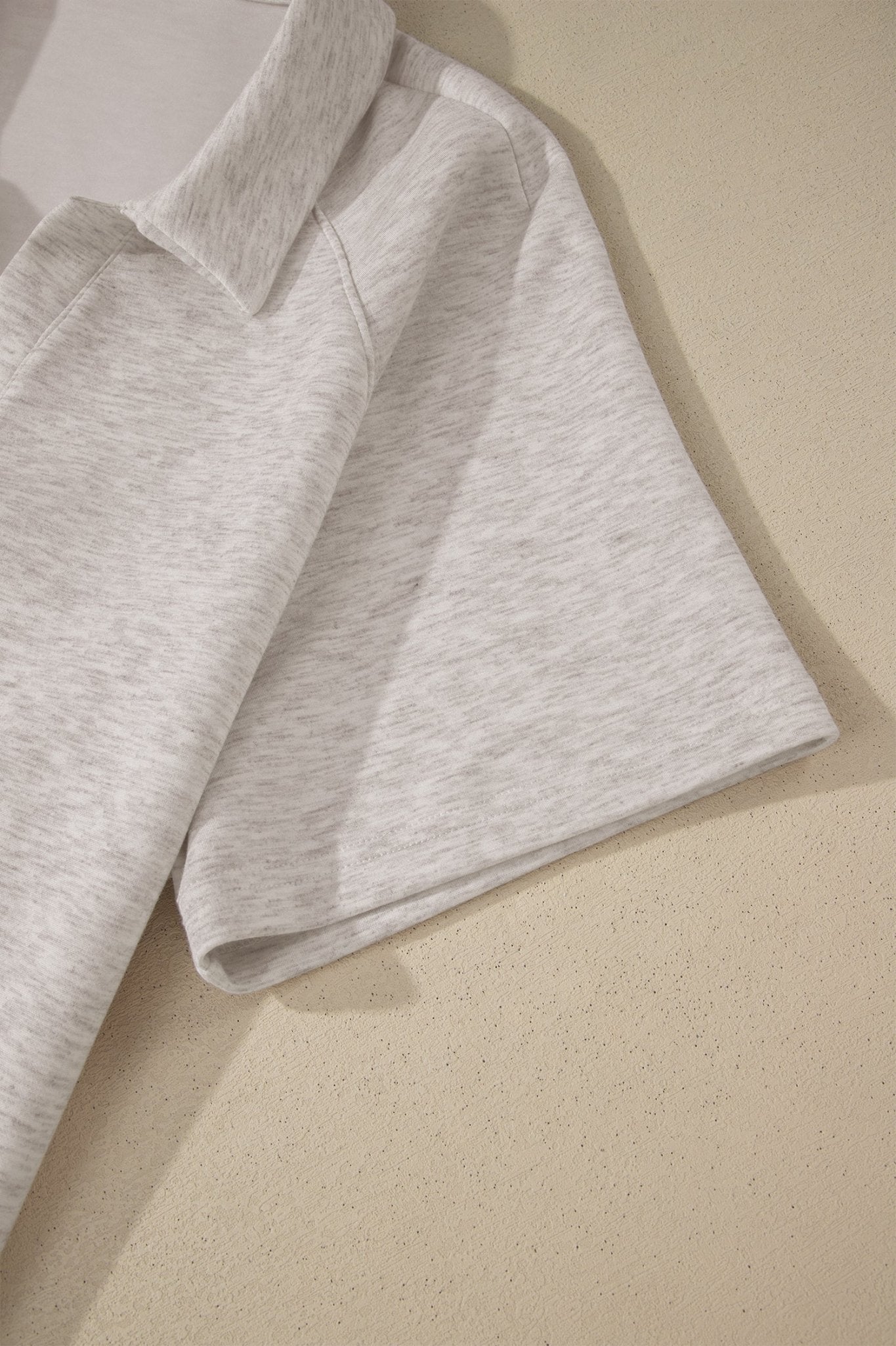 Light Grey Plus Size V Neck Polo Tee Drawstring Loose Pants 2pcs Set - Loving It Shop