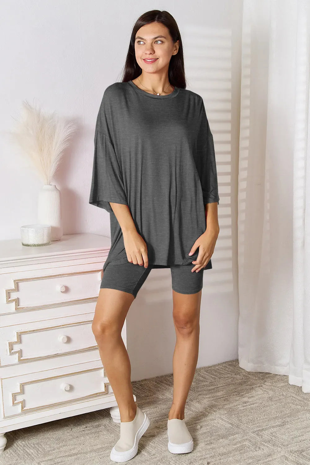 I am a Fashion Junky Full Size Soft Rayon Three-Quarter Sleeve Top and Shorts Set