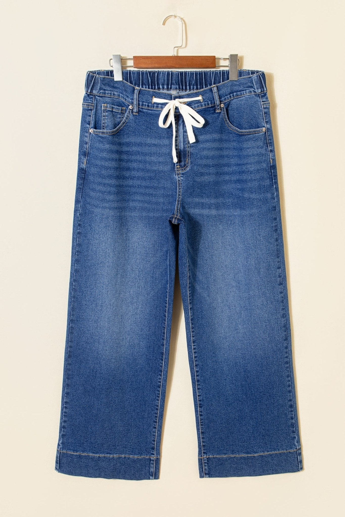 Dark Blue Acid Wash Contrast Lace - up Plus Size Jeans - Loving It Shop