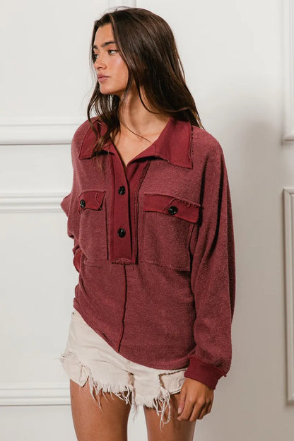 Cp French Terry Cut Edge Detail Collared Top