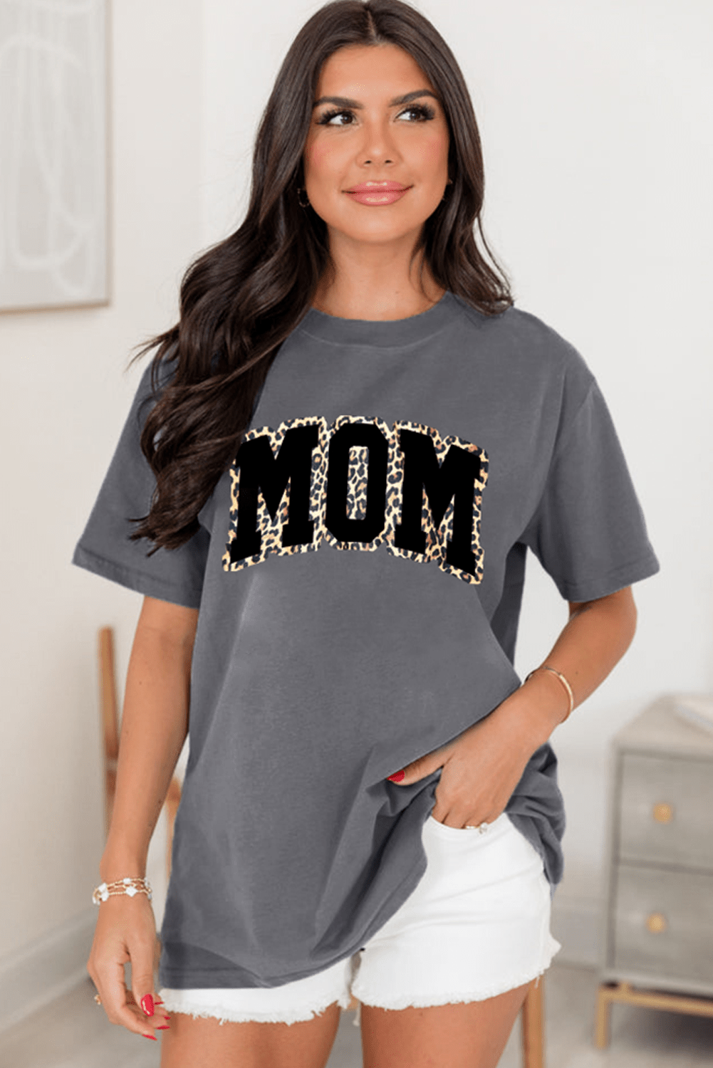 Gray Leopard MOM Graphic Crewneck Mothers Day T Shirt - Loving It Shop