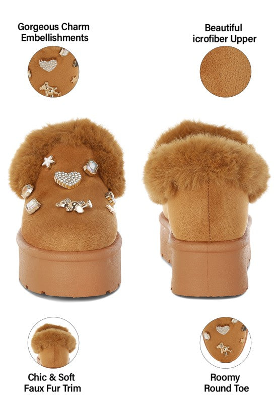 Zeta Charm Detail Slip On Snow Boots