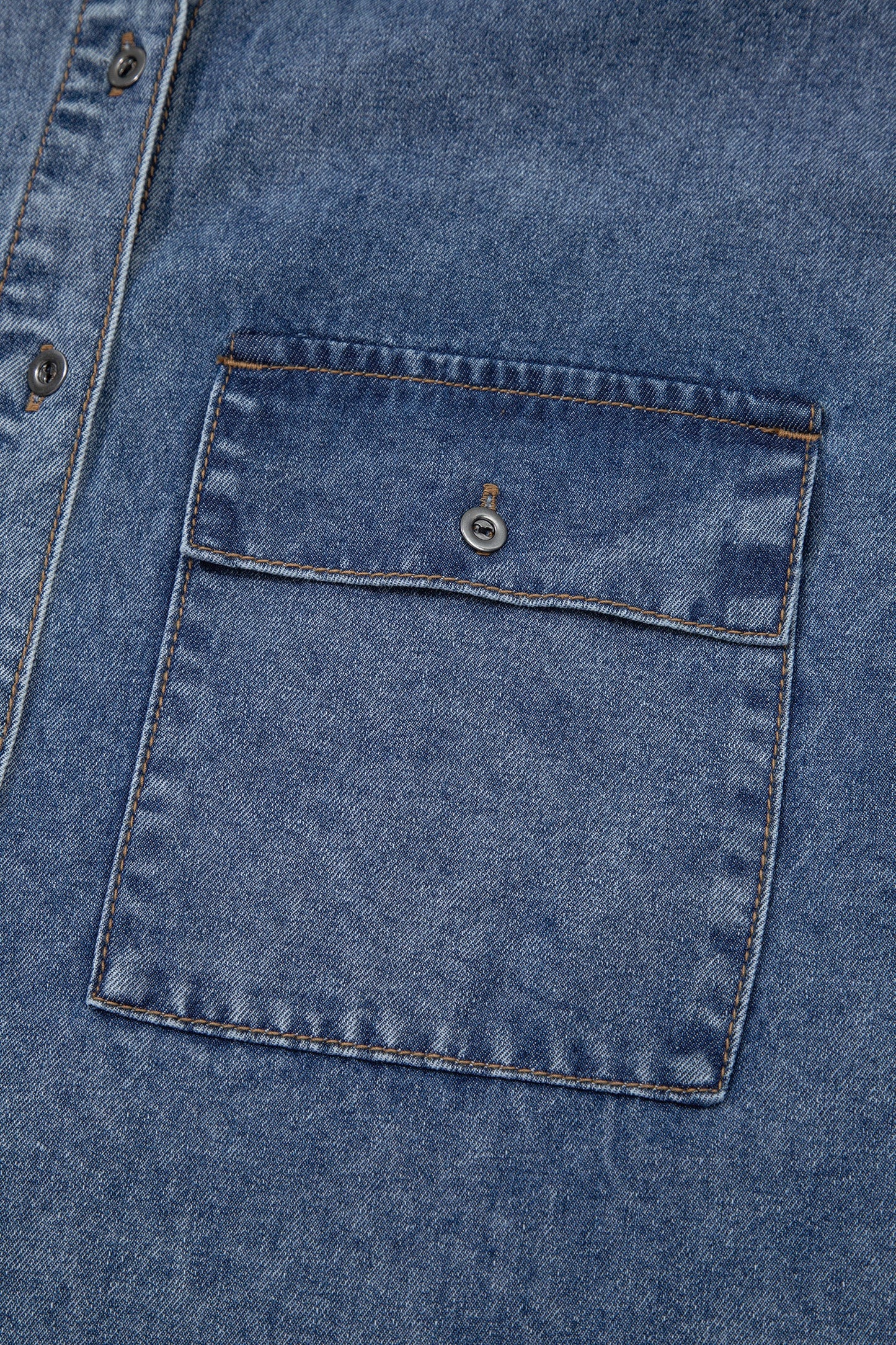 Button Flap Pocket Cuffed Short Sleeve Denim Shirt